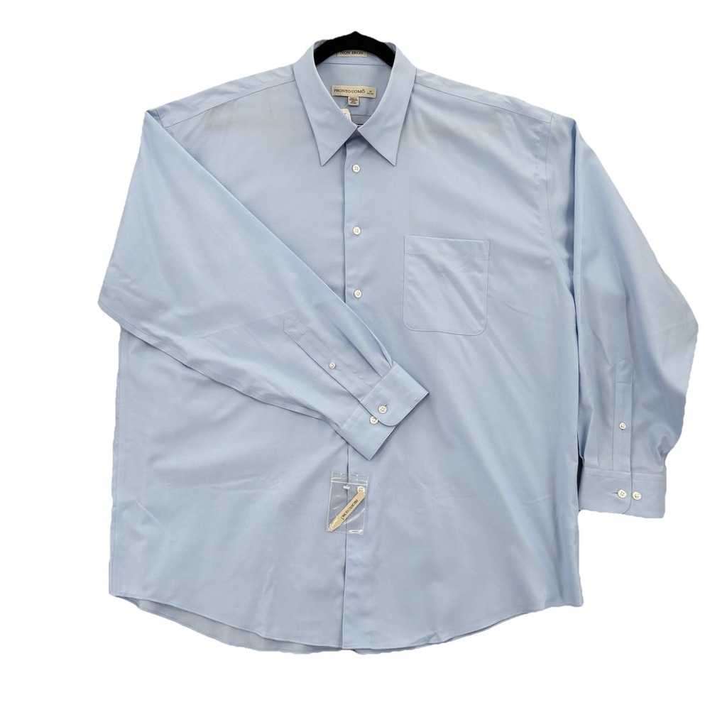 NWT Pronto Uomo Shirt Men 18 34/35 100% Cotton No‎ Iron Long Sleeve Button Up